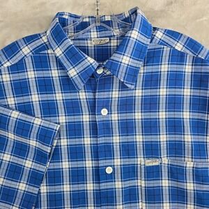 CalTop Blue Plaid Button Up Long Sleeve Shirt Size 2XL USA Made Style Y2k